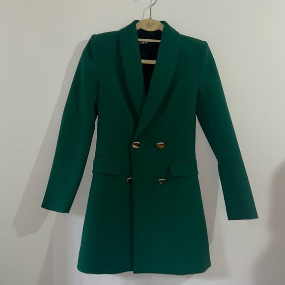 Zara Dresses & Skirts - Zara double breasted green blazer dress, holiday dress, green Christmas dress